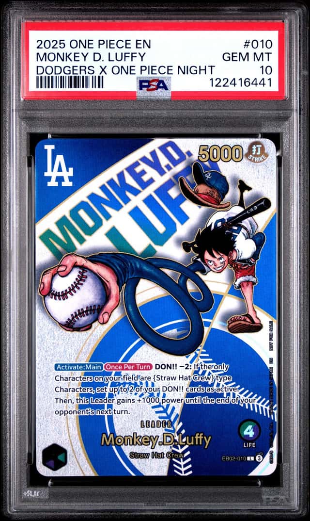 2025 ONE PIECE PROMOS DODGERS X ONE PIECE NIGHT #010 MONKEY D. LUFFY PSA 10