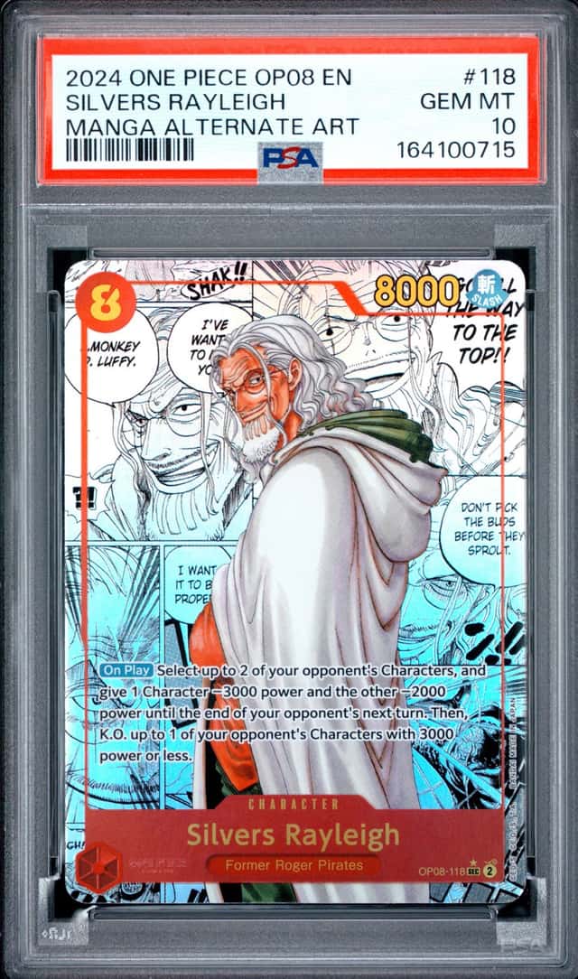 2024 ONE PIECE OP08-TWO LEGENDS MANGA ALTERNATE ART #118 SILVERS RAYLEIGH PSA 10