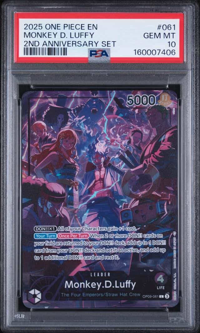2025 ONE PIECE ENGLISH VERSION 2ND ANNIVERSARY SET #061 MONKEY D. LUFFY PSA 10