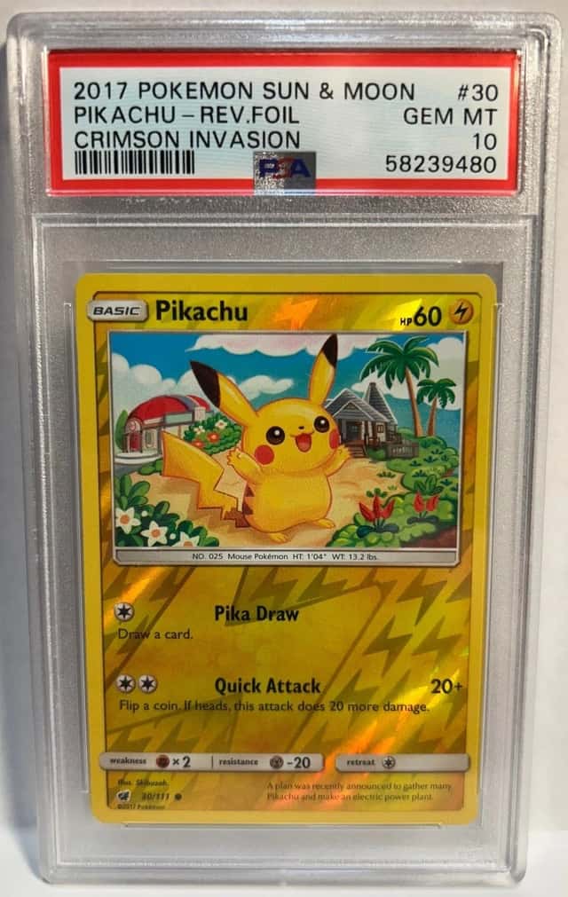 Pikachu PSA 10 30/111 2017 Pokémon Sun & Moon Crimson Invasion Reverse Holo