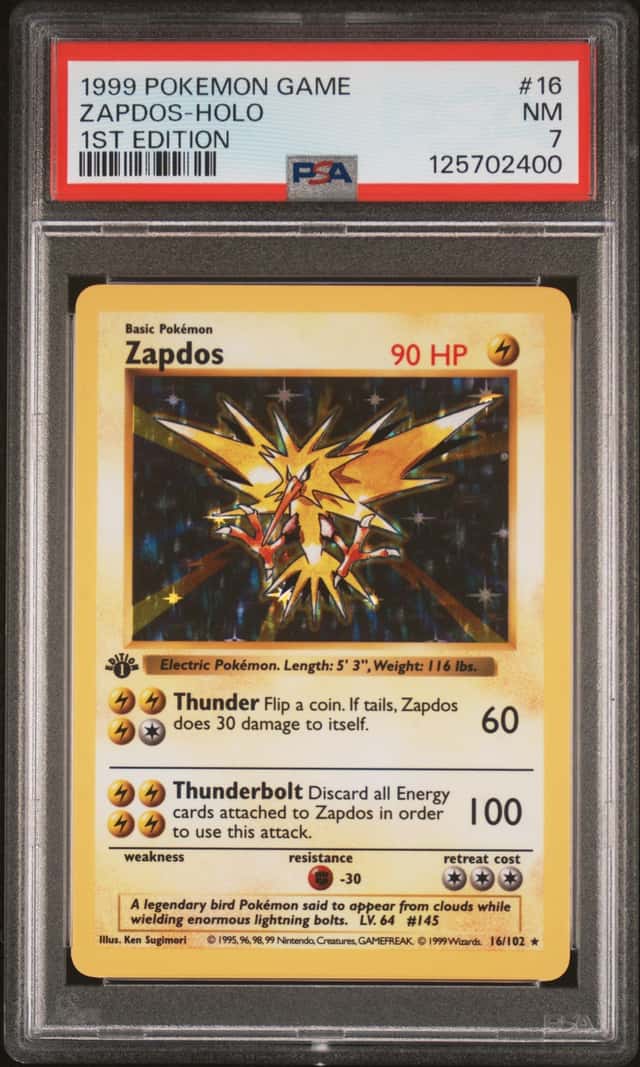 1999 Pokemon Base Set Shadowless 1st Edition Holo Zapdos #16 PSA 7
