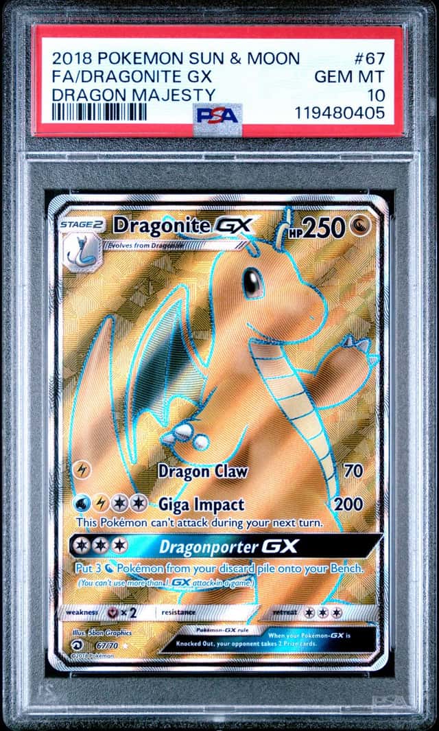 2018 POKEMON SUN & MOON DRAGON MAJESTY #67 FULL ART/DRAGONITE GX PSA 10