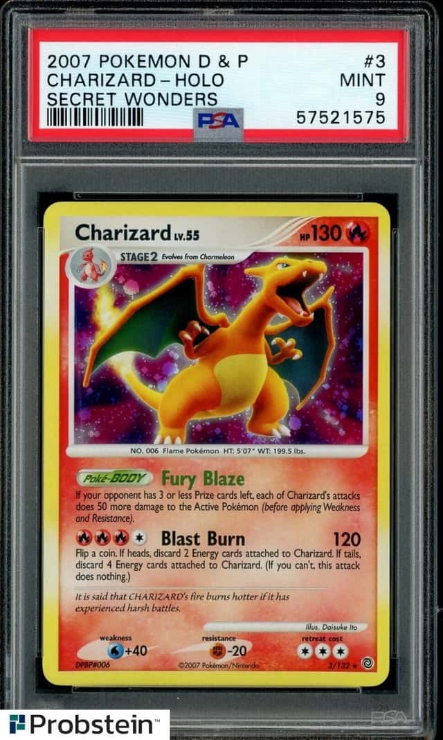 2007 POKEMON DIAMOND & PEARL SECRET WONDERS #3 CHARIZARD-HOLO PSA 9 MINT
