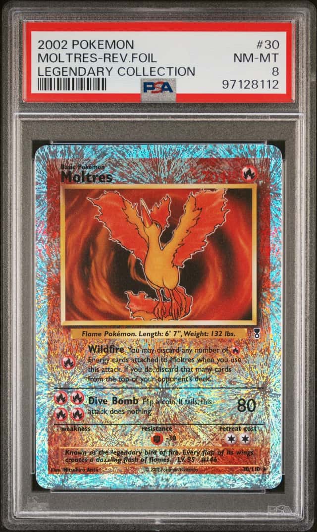 Moltres Reverse Holo  #30 2002 Pokemon Legendary Coll. PSA 8 foil LC
