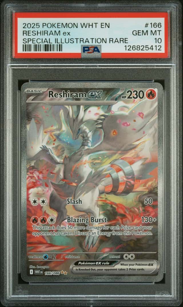 RESHIRAM EX 2025 POKEMON WHITE FLARE 166/086 SIR PSA 10 Q3963-7