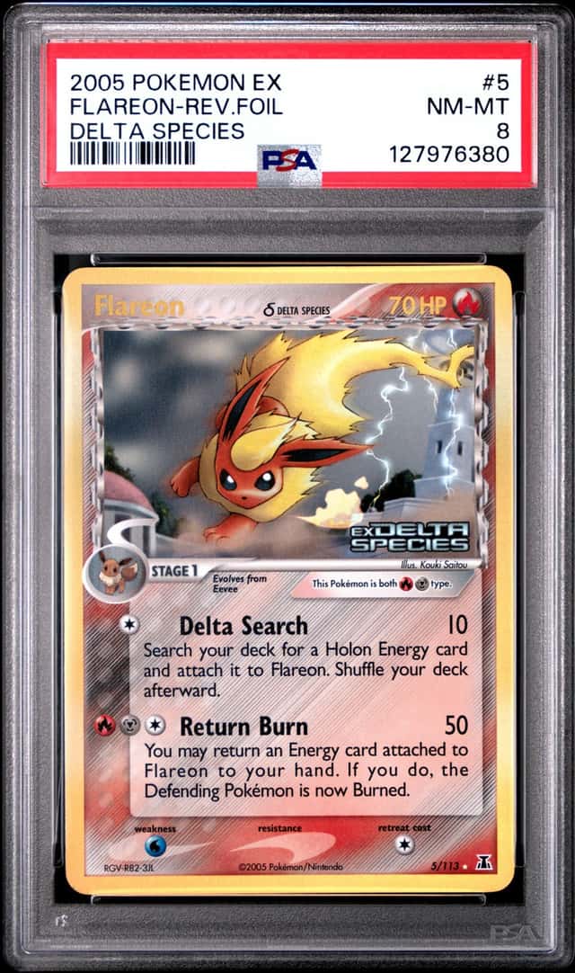 2005 Pokemon EX Delta Species #5 Flareon Reverse Foil PSA 8 NM-MT