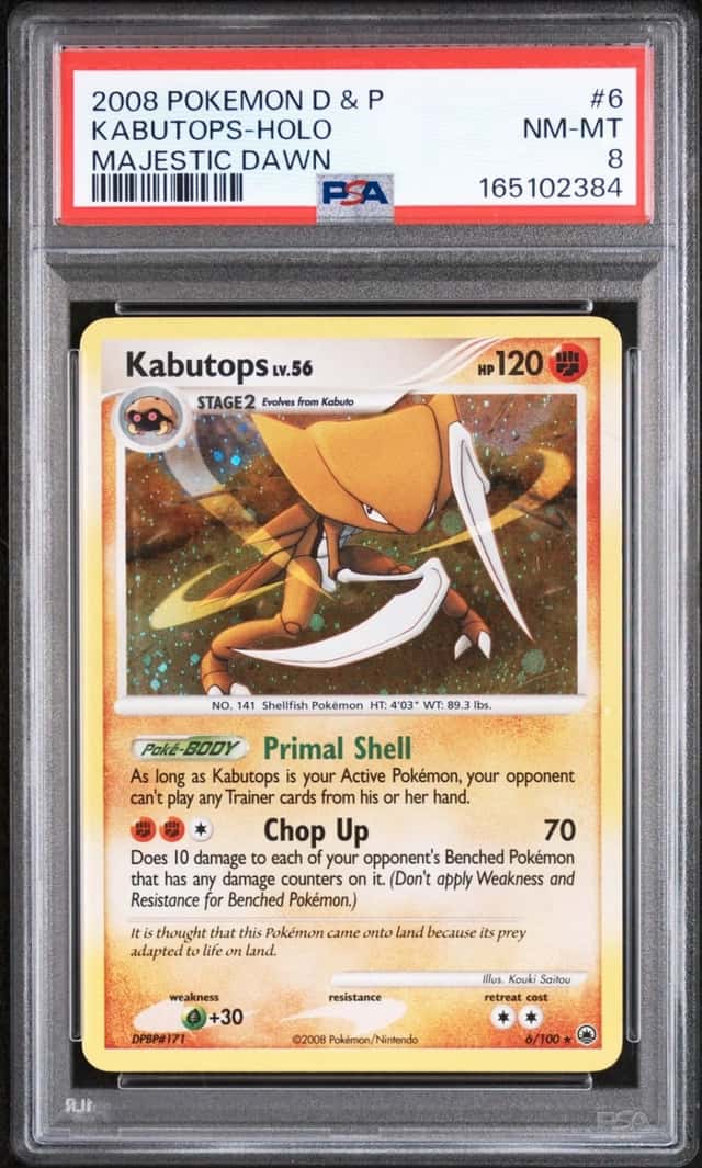 2008 POKEMON DIAMOND & PEARL MAJESTIC DAWN #6 KABUTOPS-HOLO PSA 8