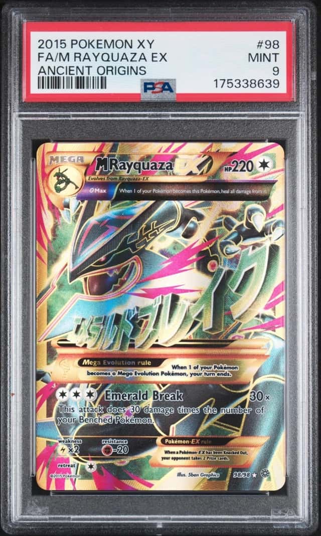 2015 POKEMON XY ANCIENT ORIGINS #98 FULL ART/M RAYQUAZA EX PSA 9