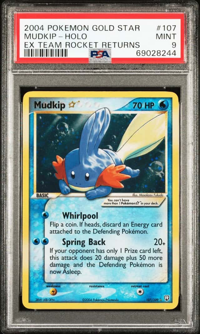 POKEMON GOLD STAR MUDKIP-HOLO 2004 EX TEAM ROCKET RETURNS #107 PSA 9