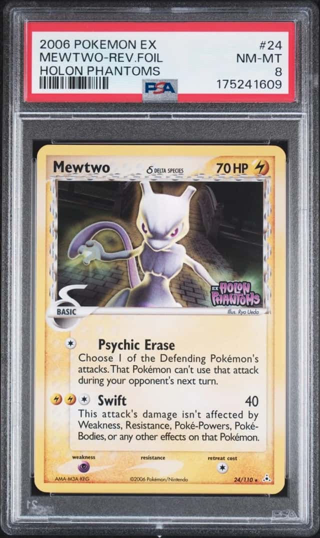 2006 POKEMON EX HOLON PHANTOMS #24 MEWTWO-REVERSE FOIL PSA 8