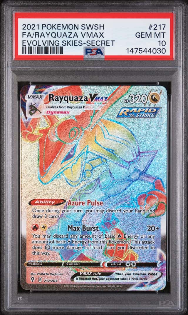 RAYQUAZA VMAX 2021 POKEMON EVOLVING SKIES 217/203 SECRET RARE PSA 10 Q7217-8