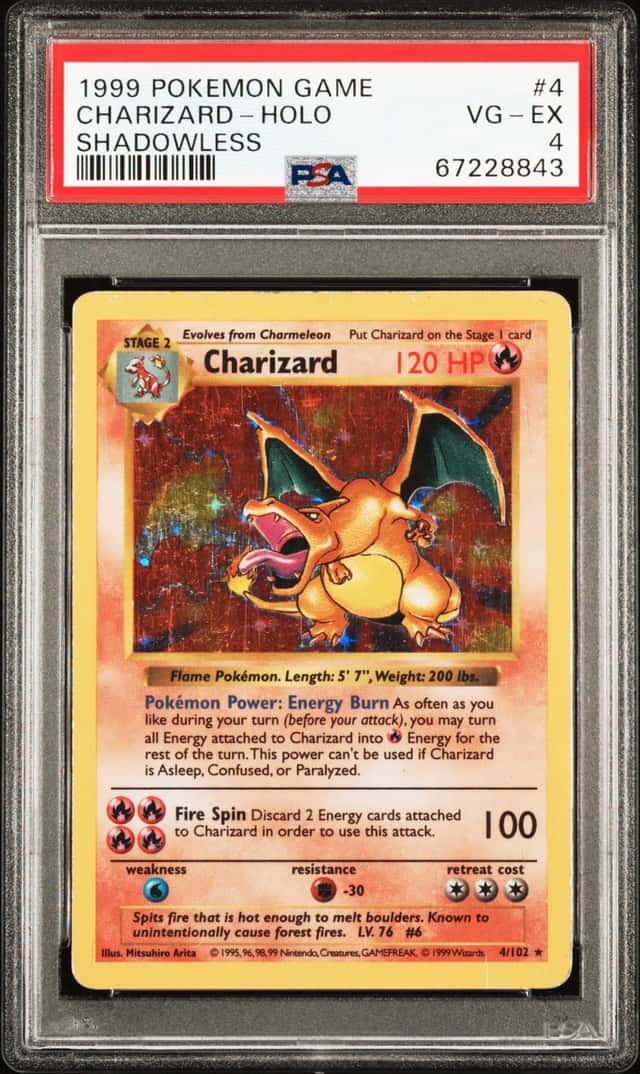 Pokemon Charizard Holo 4/102 Base Set Shadowless PSA 4