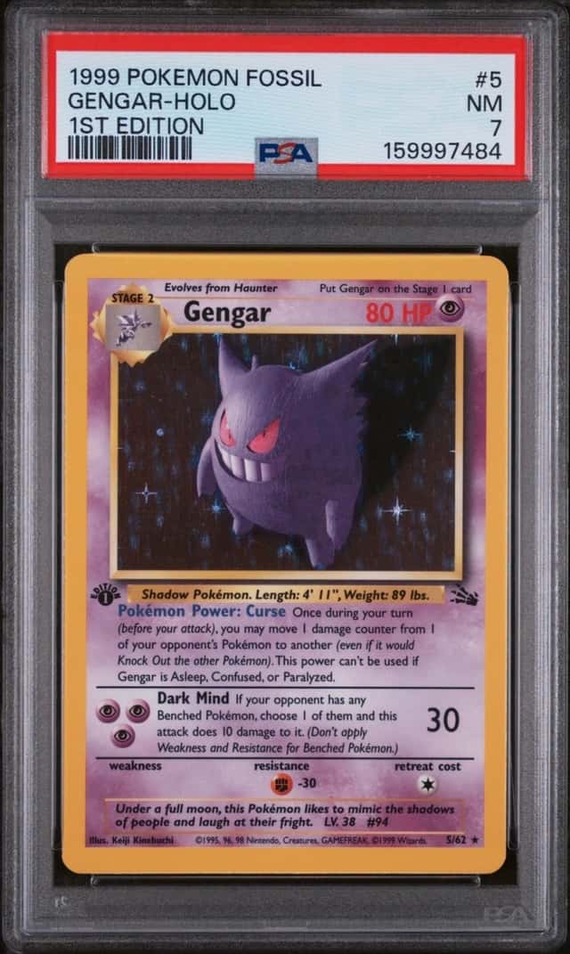 1999 POKEMON GENGAR-HOLO 1ST EDITION FOSSIL #5 PSA 7