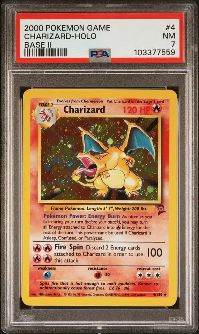 Charizard Holo Full Swirl 2000 Pokemon Base Set II #4 PSA 7 Near Mint Vintage 