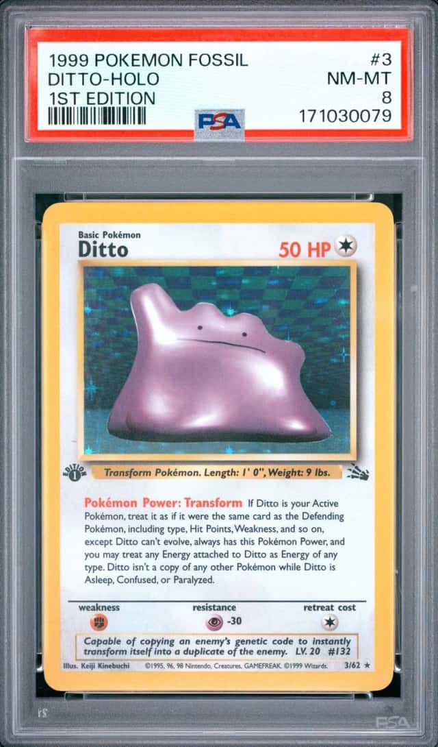 1999 POKEMON FOSSIL 1ST EDITION #3 DITTO-HOLO PSA 8