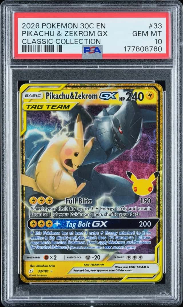 2026 POKEMON EN-30TH CELEBRATION CLASSIC COLLECTION PIKACHU & ZEKROM GX PSA 10