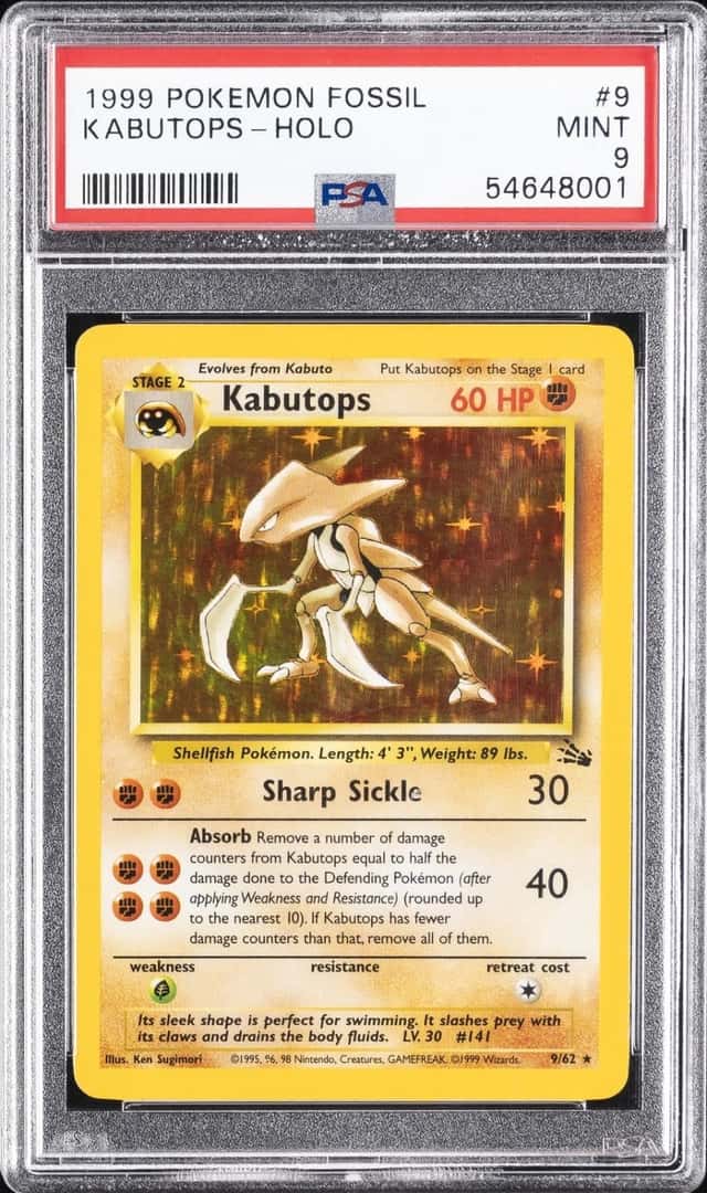 1999 POKEMON FOSSIL #9 KABUTOPS-HOLO PSA 9