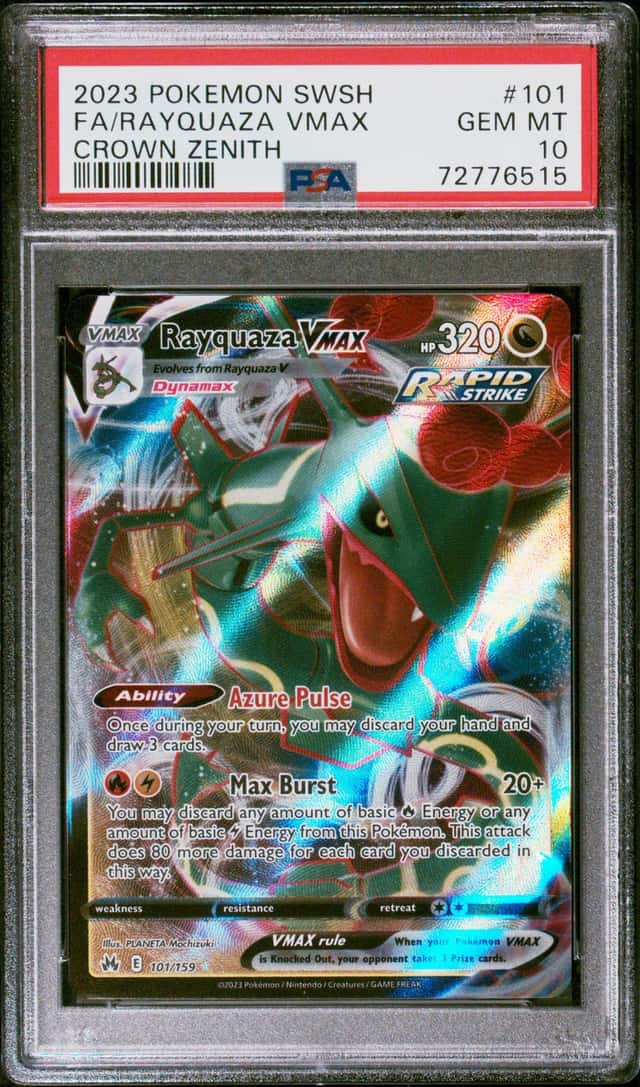 PSA 10 GEM MINT 2023 Crown Zenith RAYQUAZA VMAX 101/159 Pokémon Full Art SWSH