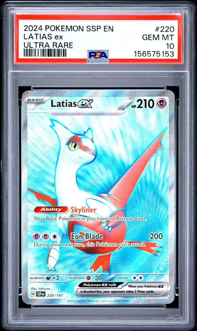 2024 Pokemon Latias ex 220/191 Surging Sparks Ultra Rare PSA 10 GEM MINT + GUARD