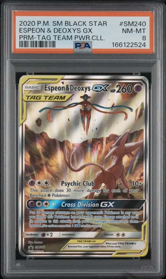 2020 POKEMON SM BLACK STAR PROMO #SM240 ESPEON & DEOXYS GX PSA 8