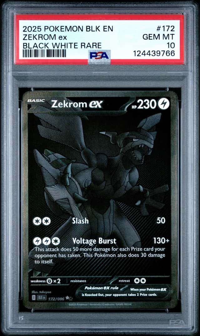 2025 Pokemon Black Bolt Zekrom ex and White Rare #172/086 PSA 10 GEM MINT