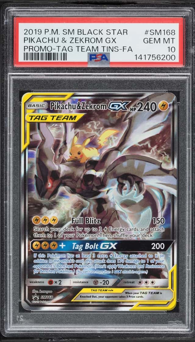 2019 Pokemon Sun & Moon Promo Tag Team Tins Full Art Pikachu & Zekrom GX #SM168 PSA 10 GEM MINT