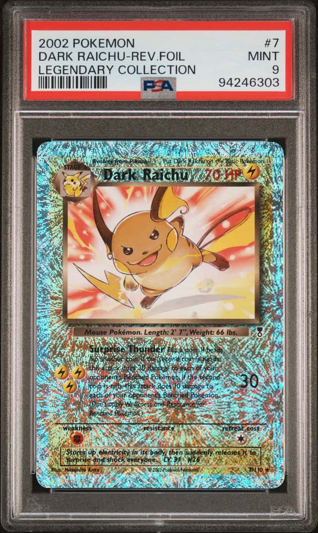 2002 Pokemon Legendary Collection Reverse Holo Dark Raichu #7 PSA 9 MINT