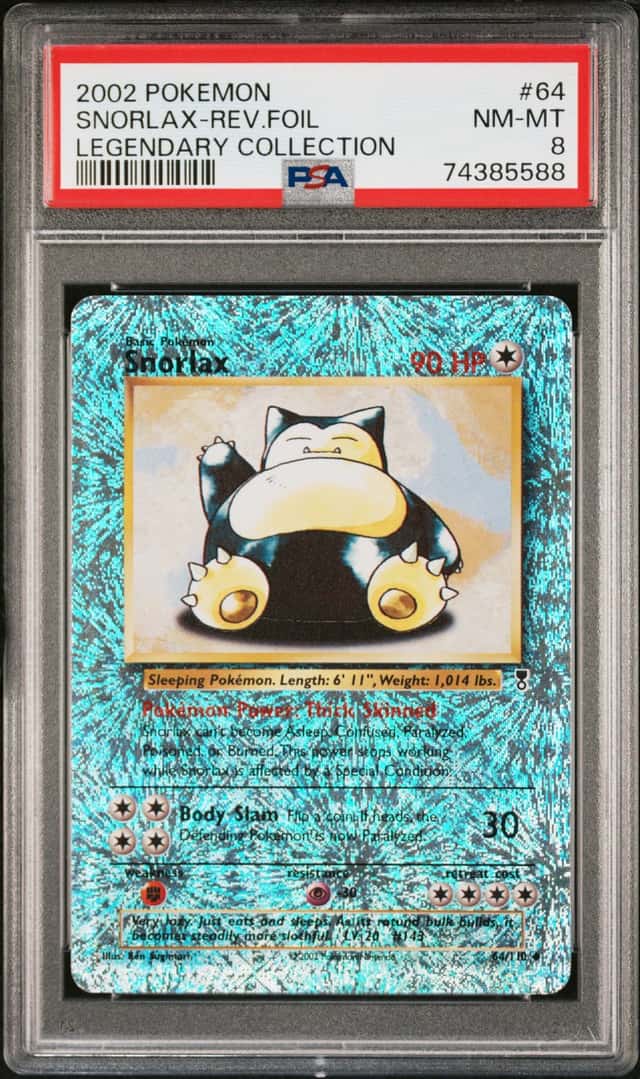 2002 Pokemon Legendary Collection Reverse Holo Snorlax #64 PSA 8 NM-MT