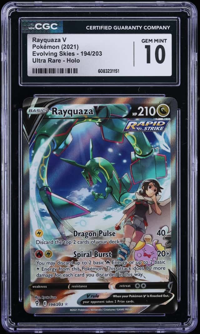 2021 Pokemon Sword & Shield Evolving Skies Full Art Rayquaza V #194 CGC 10 GEM MINT