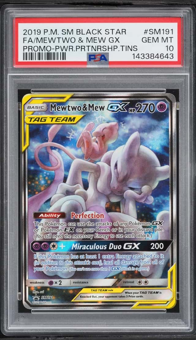 2019 Pokemon SM Promo Power Partnership Tin Full Art Mewtwo & Mew GX #SM191 PSA 10 GEM MINT