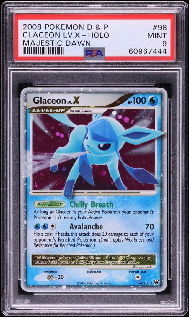 2008 Pokemon Diamond & Pearl Majestic Dawn Holo Glaceon Level X #98 PSA 9 MINT