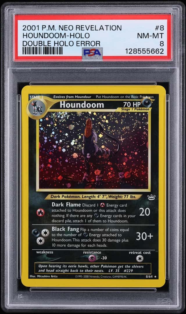 2001 Pokemon Neo Revelation Double Holo Error Houndoom #8 PSA 8 NM-MT