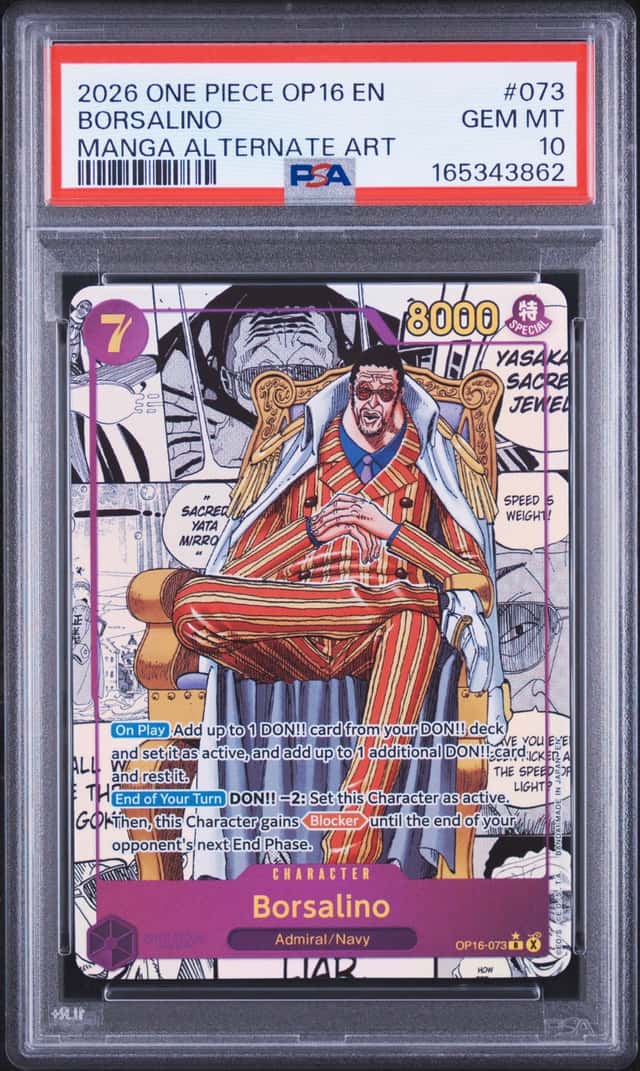 2026 ONE PIECE OP16-THE TIME OF BATTLE MANGA ALTERNATE ART #073 BORSALINO PSA 10