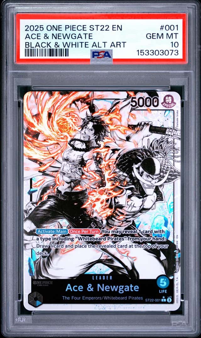 2025 One Piece Starter Deck ST22 001 Ace & Newgate Black & White Alt Art PSA 10
