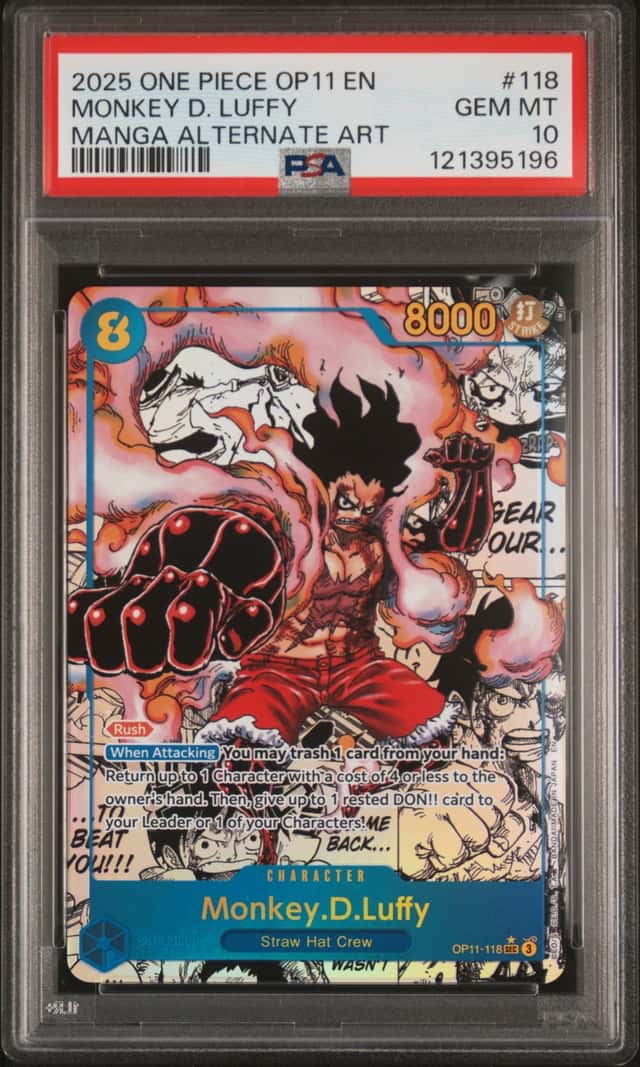 2025 MONKEY D. LUFFY OP11 A FIST OF DIVINE SPEED #118 MANGA ALT ART PSA 10 GEM