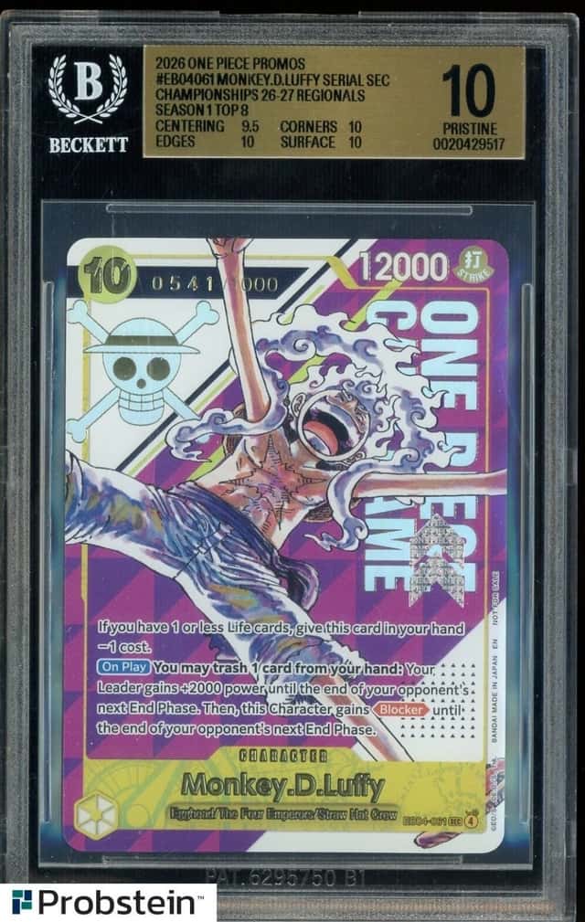 2026 One Piece Promos EB04061 Monkey D. Luffy Serial Regionals S.1 Top 8 BGS 10