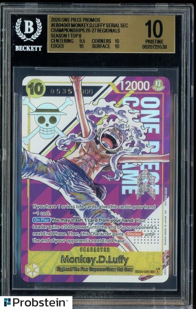 2026 One Piece Promos EB04061 Monkey D. Luffy Serial Regionals S.1 Top 8 BGS 10