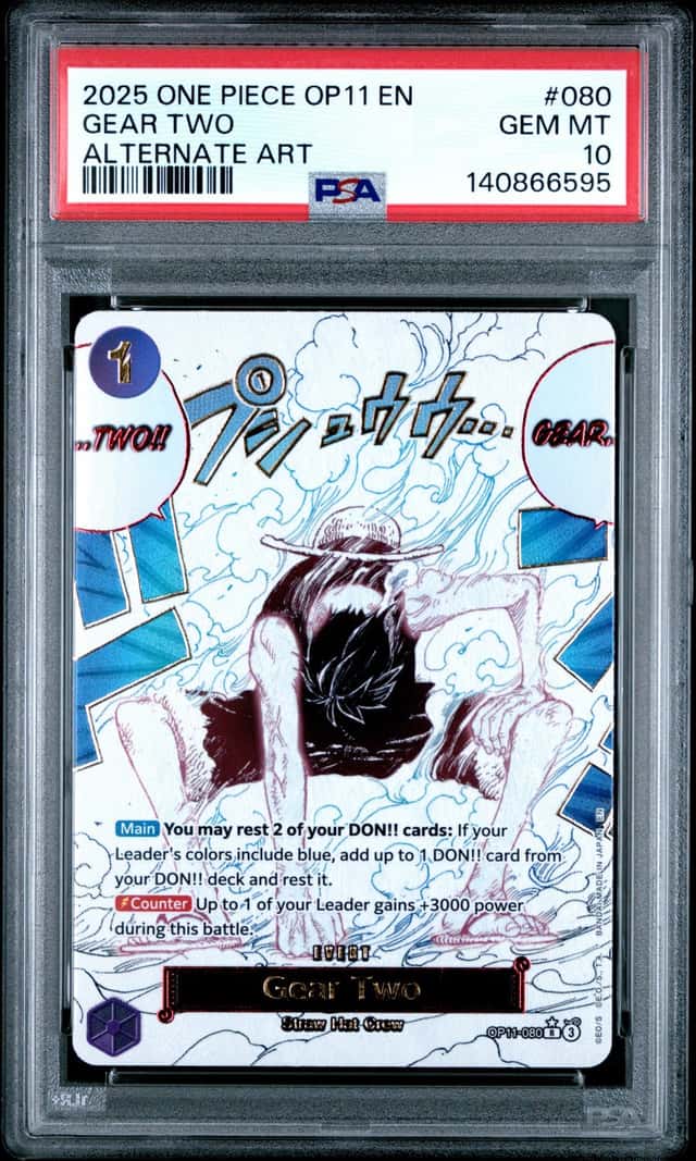 2025 ONE PIECE GEAR TWO ALTERNATE ART OP11-A FIST OF DIVINE SPEED #080 PSA 10