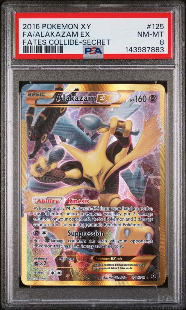 2016 Pokemon Fates Collide Alakazam EX #125/124 Secret Rare PSA 8