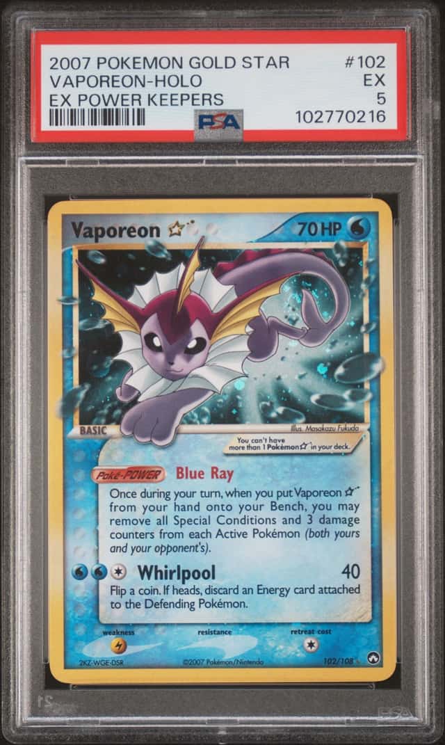 Pokémon TCG Vaporeon Star 102/108 EX Power Keepers Holo PSA 5