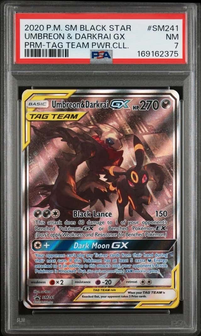 Pokémon TCG SM Black Star Promo Umbreon & Darkrai GX SM241 Tag Team Holo PSA 7