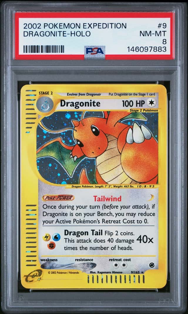 2002 Pokemon Expedition e-Reader #9 Dragonite Holo PSA 8 NM-MT