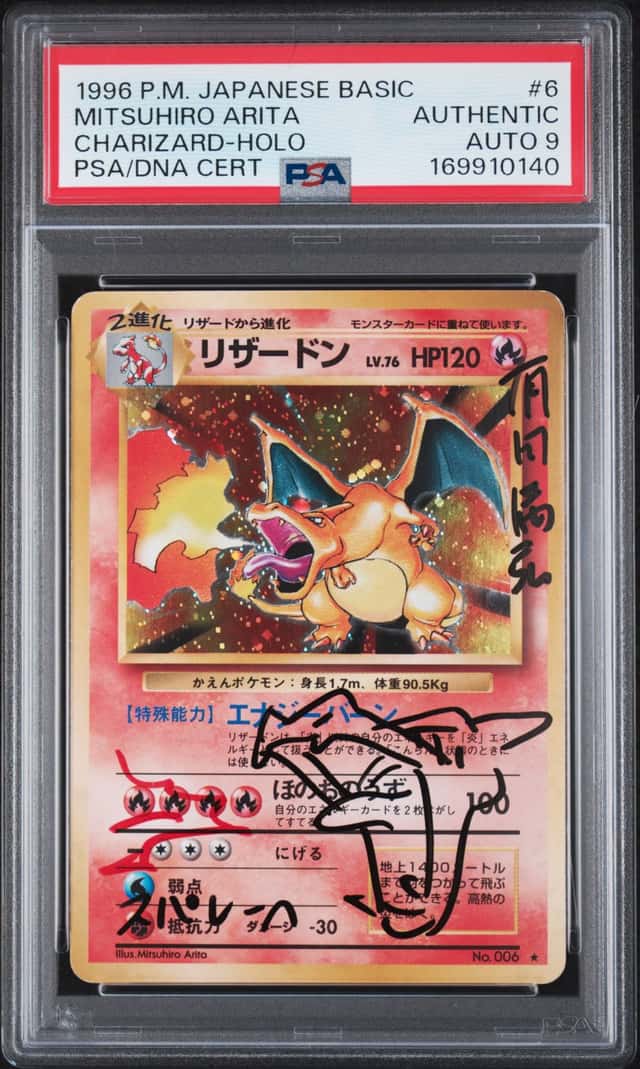 Mitsuhiro Arita Signed 1996 Pokemon JPN Basic Charizard Holo PSA/DNA AUTO 10