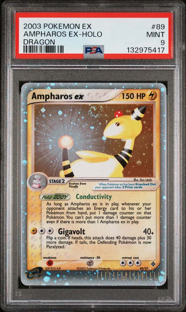 2003 POKEMON EX DRAGON #89 AMPHAROS EX HOLO PSA 9 MINT