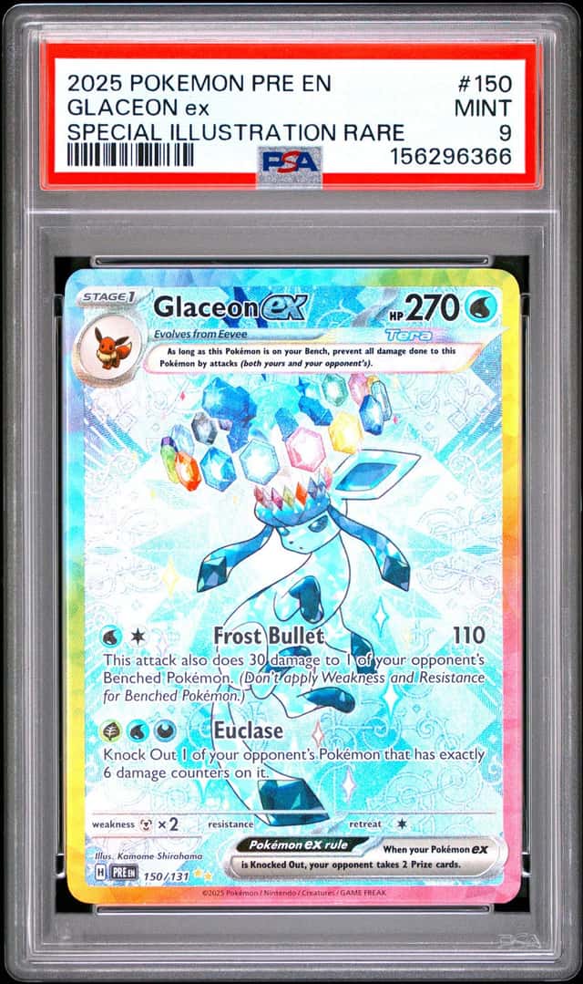 GLACEON EX 2025 POKEMON PRISMATIC EVOLUTIONS 150/131 SIR PSA 9 Q3963-7