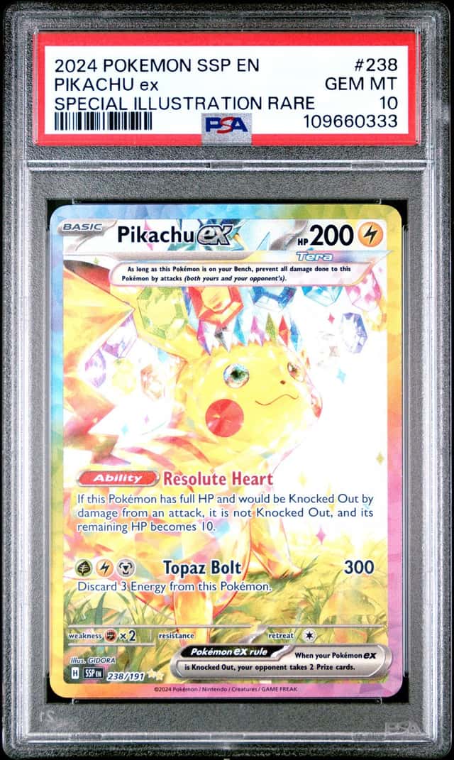 PIKACHU EX 2024 POKEMON SURGING SPARKS 238/191 SIR PSA 10 Q3963-7