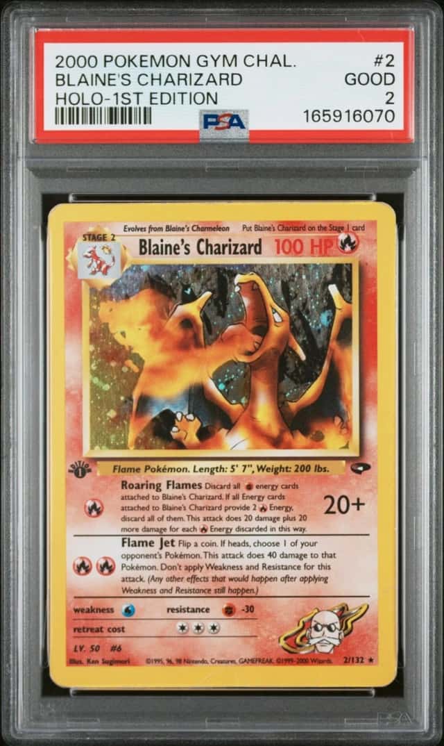 2000 POKEMON GYM CHALLENGE HOLO-1ST EDITION #2 BLAINE'S CHARIZARD PSA 2