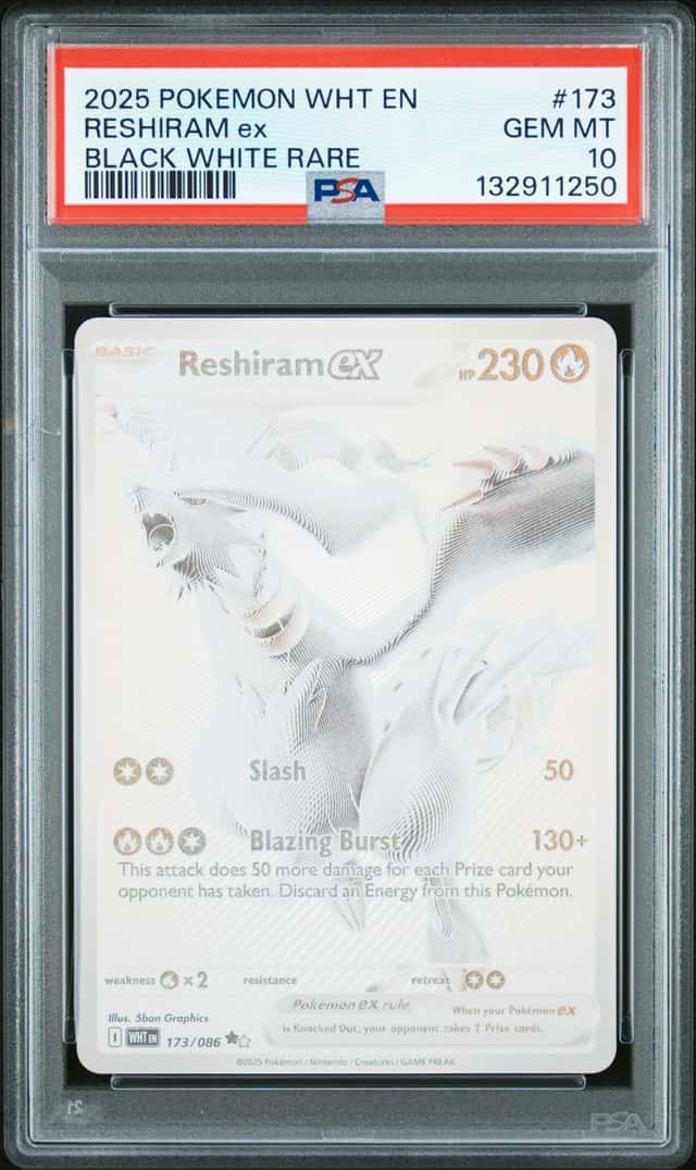 RESHIRAM EX 2025 POKEMON WHITE FLARE 173/086 BLACK WHITE RARE PSA 10 Q3963-7