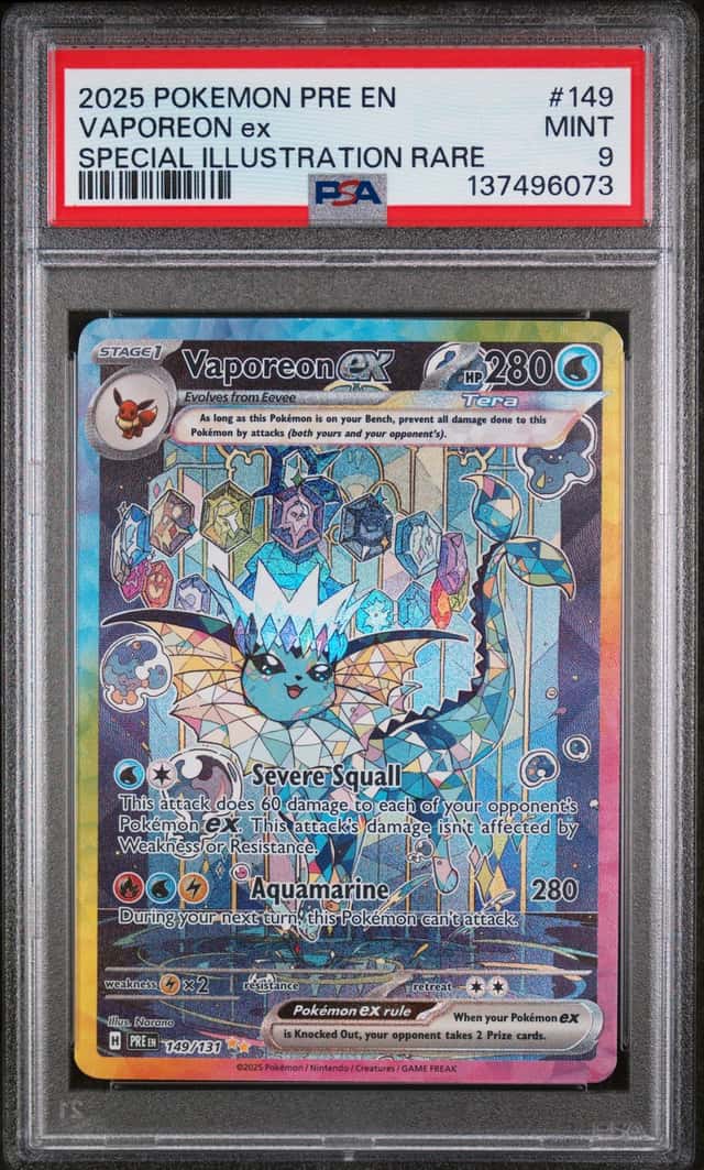 VAPOREON EX 2025 POKEMON PRISMATIC EVOLUTIONS 149/131 SIR PSA 9 Q3963-7