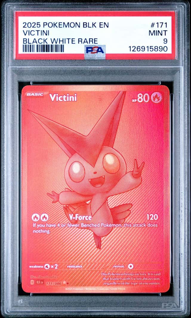 2025 Pokemon Black Bolt Victini White Rare and #171/086 PSA 9